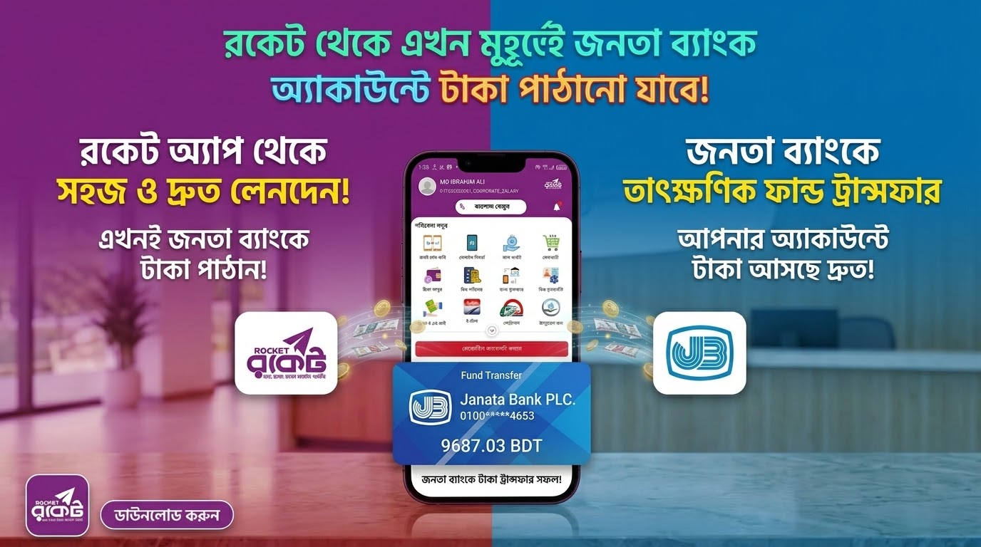 রকেট (Rocket) থেকে জনতা ব্যাংকে (Janata Bank) টাকা পাঠানোর নিয়ম | Instant Fund Transfer